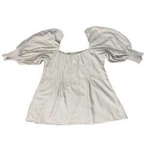 Nary Resort Tan Beige Linen Cotton Blend Puff Sleeve Mini Dress Plus size XXL